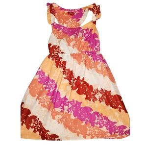 ELLE Floral Print Dress Sleeveless Racerback Casual Summer Dress Pink Orange‎ M